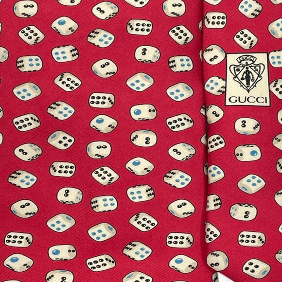 Gucci Silk Tie Italy Made Vintage Dice Gambler Print Red White - Picture 3 of 7